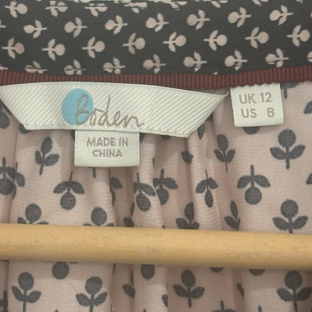 Boden Pink Blue Mixed Print Split Neck Blouse Raglan Long Sleeve Womens Size 8 - Picture 4 of 7